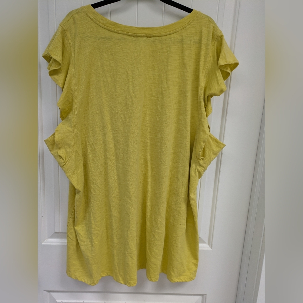Women's Yellow Flutter Sleeve Top by Cotton Bleu - Picture 4 of 5